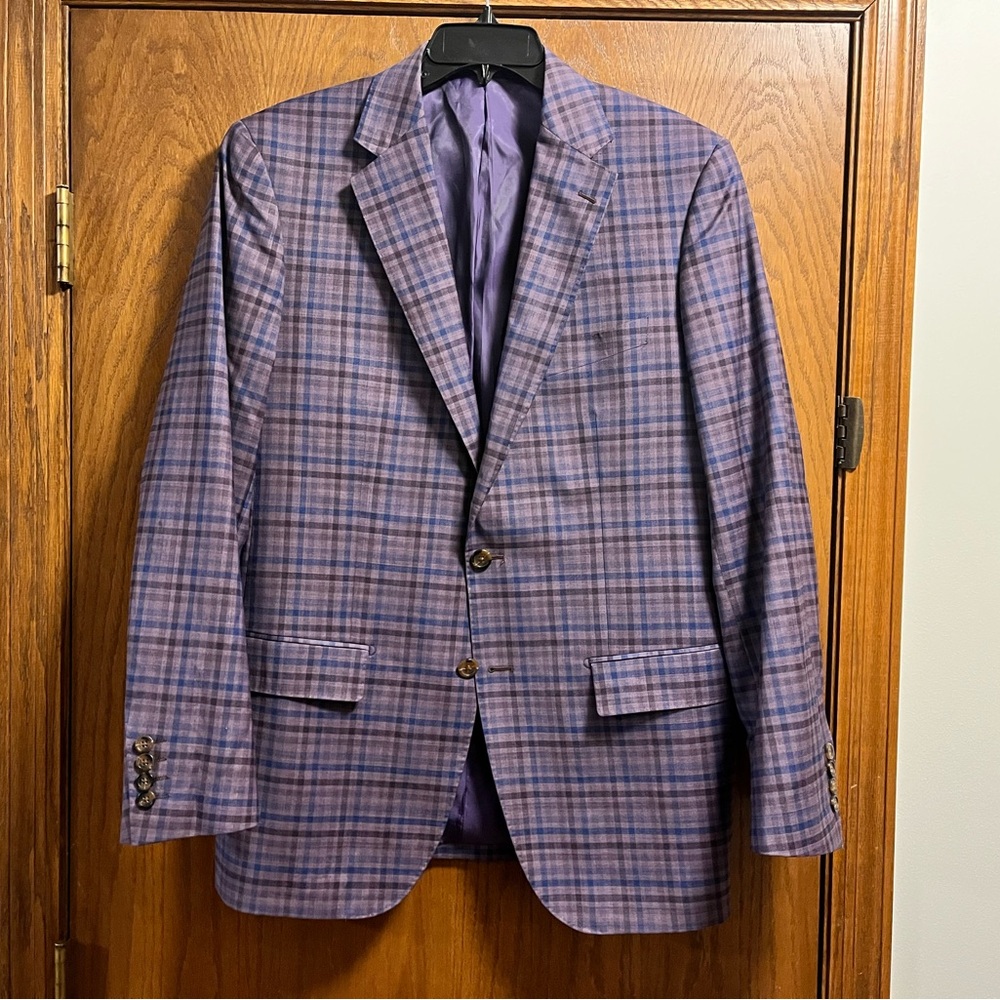 Elegant Purple Checkered Men's Blazer
